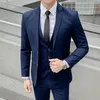 Men's Suits Blazers Blazers Jacket Pants Vest 3 Pcs Set / Fashion Men's Casual Boutique Business Solid Color Slim Dress Suit Coat Trousers 220909