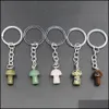 Keychains Natural Stone Keychains Mushroom Pendant Key Rings Cute Mini Statue Charms Crafts Keychain Jewelry Accessories Drop Deliver Dhagr