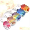 Pendant Necklaces Mix 5Pcs Rainbow New 925 Sterling Sier Oval Bi-Colored Blue Tourmaline Gemstone Necklaces Pendants For Lady Party D Dhakb