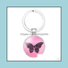 Keychains Pink Ribbon Keychain Caring For Breast Cancer Charitable Activities Bag Accessories Car Pendant Gift Keyring Jewelry Drop D Dhztp