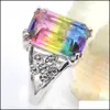 Andra smyckesuppsättningar Rainbow MTI 2st/Lot Rings Pendants Set Rec Bi Colored Tourmaline Vintage 925 Sier Chain Halsband smycken för WO DHJ15