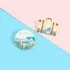 Brooches Adulove Mountains And Rivers Pine Oil Painting Enamel Pin The Waves Are Blossoming Travel Luggage Badge Students Small Fresh