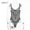 Tute da donna Pagliaccetti YiDuo Patchwork Body Nero Mesh Body Donna Verde Pizzo Stampa floreale Tuta Tuta Trasparente Sexy Aderente Tuta 220908