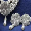 Rhodium Silver Tone Ivory Cream Pearl Bridal Jewelry Set Wedding Halsband Armband och örhängen Sets3037