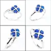 Cluster Rings 6 Pcs Heart Blue Opal Gemstone 925 Sterling Sier Rings Womens Four Leaf Clover Jewlry Drop Delivery 2021 Jewelry Bdehome Dhtxm