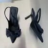 Yaz kadınlar Slingback sandalet ayakkabı moda yay düğüm sivri ayak parmağı üzerinde bayanlar zarif elbise pompaları ayakkabı