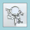 Schlüsselanhänger 1 stück Vintage Arzt Medizinische Schlüsselbund Stethoskop Spritze Ambance Anhänger Schlüsselring Für Krankenschwester Kreative Geschenk Schmuck Zubehör Dhd3I