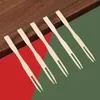 100 PCS Forks Pure Bamboo يمكن التخلص منها في فاكهة خشبية شوكة الحلوى شوكة الكوكتيل