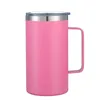 Tasse à café en acier inoxydable de 24 oz avec poignée tasses à bière glacée double paroi isolée sous vide enduit de poudre tasse à eau de voyage de camping avec couvercles coulissants 15 couleurs