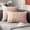 Kissen Grau Rosa Himmelblau Samt Sofa Quadrat S 45x45cm Modefarbe Gold Bar Stitching Kissenbezug Dekorativ für BedHome