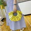 Evening Bags Young Girl Fashion Ring Handbag Ladies Casual Summer Trend Solid Yellow Pleated Shoulder Messenger Party Club Purse