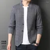 Men's Sweaters Cardigan Men's Fashion Mandarin Collar Sweater Jacket Male Pockets Stand Up Knitwear Buttons