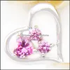 H￤nge halsband fina 6 stycken 1Lot Crystal Heart Fire Pink Cubic Zirconia Gems 925 Sterling Sier USA Israel Engagement Pendants NEC DHX6O