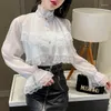 Kadın Bluzlar Beyaz Victorian Bluz Uzun Kollu Gotik Bağcıklı Korse Üst Kadın Ofis Rönesans Eski Parti Goth Ruffles Lolita