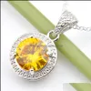 Pendant Necklaces 12 Piece Vintage Round Peridot Citrine Blue Topaz Gems Sier Necklaces For Women Msee Pic Gift Pendants 7 Color Drop Dh38G