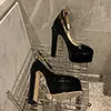 Scarpe eleganti alla moda per donna Décolleté in pelle verniciata Designer di lusso Punta tonda Piattaforma 15,5 cm Festa nuziale con tacco alto