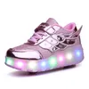 Sneakers crianças uma duas rodas luminosa tênis brilhante tênis ouro rosa led roller skate sapatos crianças sapatos led meninos garotas USB Charging 220909