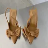 Yaz kadınlar Slingback sandalet ayakkabı moda yay düğüm sivri ayak parmağı üzerinde bayanlar zarif elbise pompaları ayakkabı