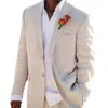 Abiti da uomo Blazer Abiti da uomo in lino beige per matrimonio estivo in spiaggia 2 pezzi Set cappotto italiano Giacca con pantaloni Smoking da sposo su misura Moda maschile 220909