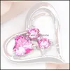 H￤nge halsband fina 6 stycken 1Lot Crystal Heart Fire Pink Cubic Zirconia Gems 925 Sterling Sier USA Israel Engagement Pendants NEC DHX6O