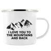 Tazze Tazza smaltata Tazza da campeggio Ti amo in montagna e ritorno Camper Coppia Viaggio Avventura Regalo Regalo di San Valentino