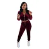 Autumn Winter Women Velour Tracksuits Two Piece Hoodie Set Zipper Crop Top Jacket Sweatpant Velvet Jogging Suit