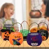 Bolsa de dulces de Halloween Bolso de calabaza Bolso de mano redondo con capucha Cubo Truco o trato Bolsas de regalo para accesorios de decoración del festival Bolsa de colección de brujas gato araña