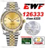 EWF Just 126333 A3235 Automatic Mens Watch 41 Two Tone Yellow Gold Fluted Bezel Champagne Diamond Dial JubileeSteel Bracelet Super Edition Same Series Card Puretime