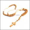 Beaded Necklaces Handmade Jewelry Wholesale Natural Pine Beads Cross Necklace Rosary Catholic Drop Delivery 2021 Necklaces Pendants Mj Dhsp8