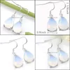 Dangle Chandelier 6 Pairs/ Lot Holiday Gift Ear Jewelry Teardrop Shaped White Opal Gemstone 925 Sterling Sier Plated Women Drop Wedd Dh8Ay