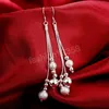 925 Farbe Silber Schmuck Sets Temperament Charme Matte hängende Perlen Halskette Ohrringe Mode Frauen