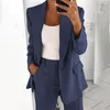 Kadınlar İki Parçalı Pantolon 2022 Moda Takım Ceket Düz Renk Takviyesi Yaka Kadınlar Uzun Kollu Düğmeler Blazer Blazer Çıkma Partisi Çalışıyor