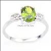 Solitaire ring solitaire edelstenen ring ovaal groene olijfringen vrouwen 925 sterling sier kerstcadeau sieraden drop levering 2021 lulubaby dhzvh