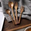 Dinnerware Sets Musowood Teak Natural Wood Spoon Fork Coffee Teaspoon Mixer Dinner Tableware Flatware Utensil Kichen Accessories