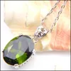 Earrings Necklace Fashion 6 Sets/Lot Oval Crystal Olive Green Cubic Zirconia Gems 925 Sier Pendants Necklace Earring Weddings Jewelr Dhzsl