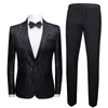 Abiti da uomo Blazer Abito formale nero da uomo 2 pezzi Set Fashion Business Banchetto di nozze Abito da uomo Blazer e pantaloni Tessuto jacquard di alta qualità 220909