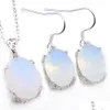 Earrings Necklace Wedding Jewelry Sets For Women Earrings Pendants 925 Sie Necklaces Oval White Moonstone Fashion 2Pcs/Lot Drop Deli Dhwkh