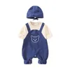Overaller 0-12m f￶dd baby v￥rens h￶sten rompers Pure Solid Baby Boys Girls Cotton Soft Jumpsuits Gift Round Cap Leisure Kids Overall 220909