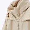 Parkas en duvet pour femmes Malina lâche à capuche mode Beige PU cuir manteaux fermeture éclair latérale fendue longue coton vestes dames 220909