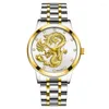 Wristwatches Luxury Watches For Men Golden Stainless Steel Chinese Dragon Luminous Sculpture Quartz Reloj Hombre Montre