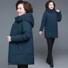 Women's Down Parkas Winter Coat Middle-Aged Mother Cotton Padded Jacket L￥ng huva Parka plus storlek 6xl Kvinnlig vindt￤t l￶s varmt utkl￤der 220909