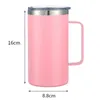 Tasse à café en acier inoxydable de 24 oz avec poignée tasses à bière glacée double paroi isolée sous vide enduit de poudre tasse à eau de voyage de camping avec couvercles coulissants 15 couleurs