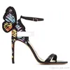 Sandales en cuir breveté 2024 dames 10cm High Heel Butterfly Black Ornements Sophia Webster Sandales Open Toe Chaussures colorées 34-42 6B056