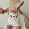 オーバーオーズ生まれた女の赤ちゃんファッションかわいいベアプリントノースリーブジャンプスーツクールなソリッドシンコットンキッドボーイロンパン幼児夏服220909