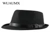 Wuaumx осень зимний ретро джазовые шляпы среднего возраста мужчины почувствовали кепку федораса для m