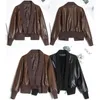 Женская кожа 2022 весна осенняя женщина модная черная искусственная куртка уличная одежда короткая свободная байкерская шерсть с V-образным вырезом