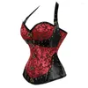 Bustini Corsetti Donna Steampunk Costume gotico PU Corsetto in pelle Bustier Lingerie Top Plus Size Lace Up Halterneck Corsetto sexy