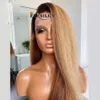 Ombre Honey Blonde Kinky Straight V Part Wigs Unprocessed 100% Human Hair Glueless Yaki Straight U Shape Wig Full End None Lace