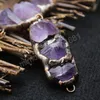 Naturel Gem Pierre Pendentif Charms Antique Cuivre Irrégulier Minerai Grappe Améthystes Violet Cristal Suspension Pendule Femmes Bijoux Reiki