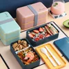 Учебные посуды наборы 1200 мл двойной ланч -коробку с ложкой модной портативной микроволновой печи Bento Healthy Plastic Container Lunchbox
